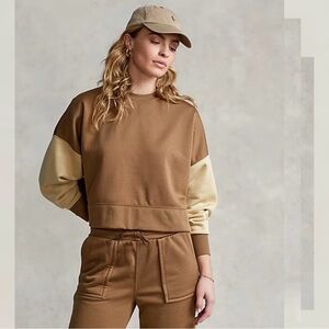 Ralph Lauren Cropped Colorblock Sweatshirt Brown Tan Size Large Oversized